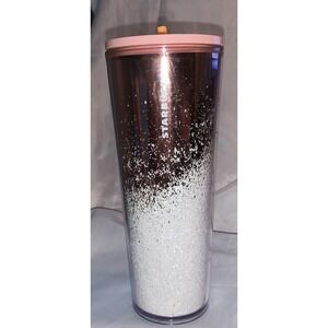 Starbucks Tumbler Holiday Cascading Mirror Glitter Rose Gold‎ Cold Cup 24 oz...